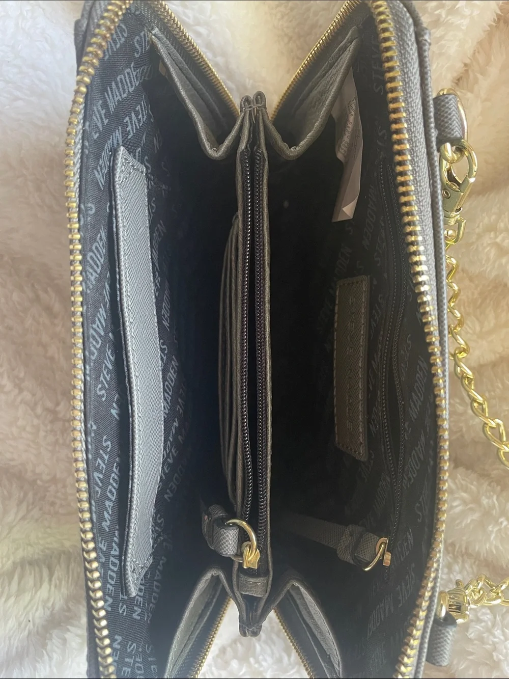 Steve Madden Gray Taupe Crossbody with Gold Chain Strap
